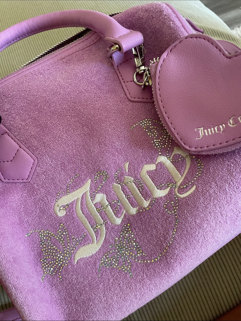 Juicy Couture Lavender Suede Satchel with Heart Charm - Picture 5 of 9